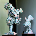 Dario Tironi - Bambino con Gallo accanto al soggetto in marmo del Bambino con Gallo